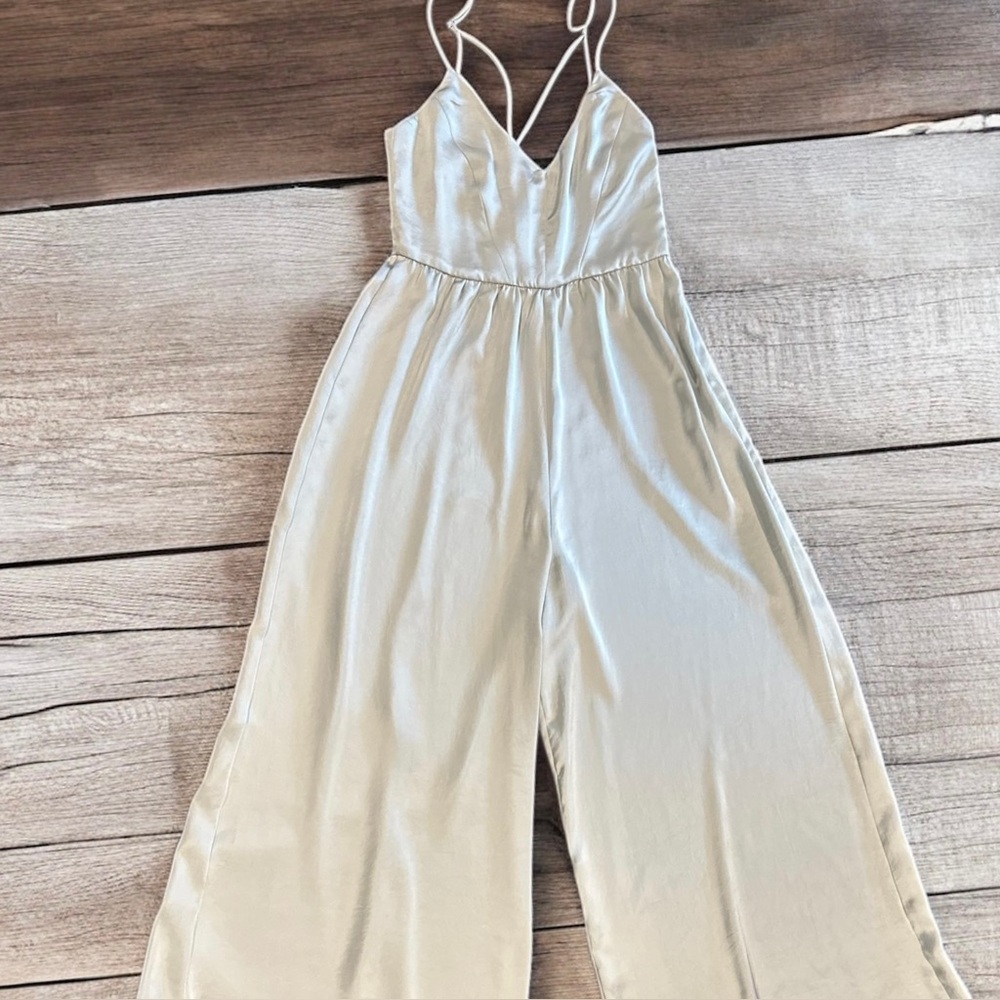 ZARA Women’s Mint Green Wide Leg Satin Jumpsuit ~ Size M - Picture 7 of 15